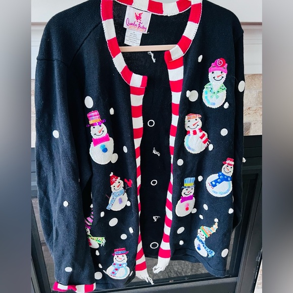 Quacker Factory 2X Vintage Snow Sweet CUTE open cardigan sweater EUC - Picture 2 of 9